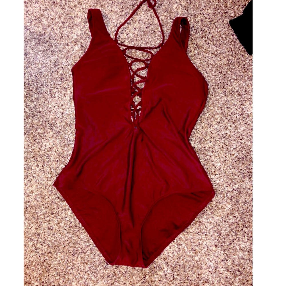 Maroon lace front one piece M bathing suit